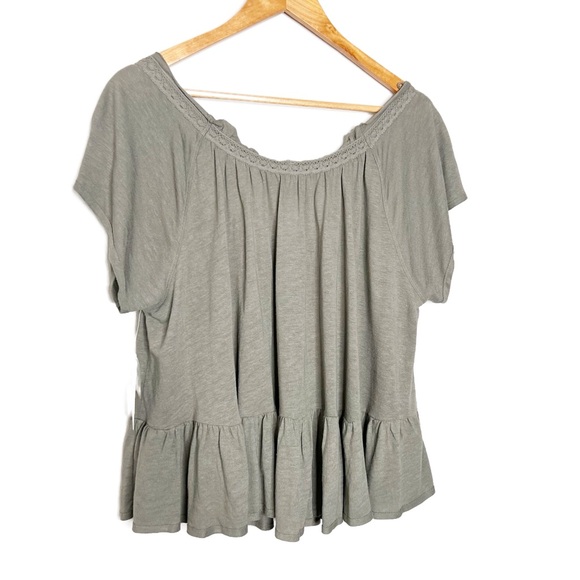 New with tag Women's Free People Army Sage Green Ruffled Button Lace Tie Blouse - Picture 7 of 16